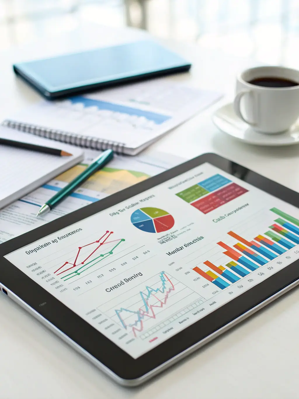 A cash flow calculator tool on a tablet, showing a graph of projected cash flow for a small business.